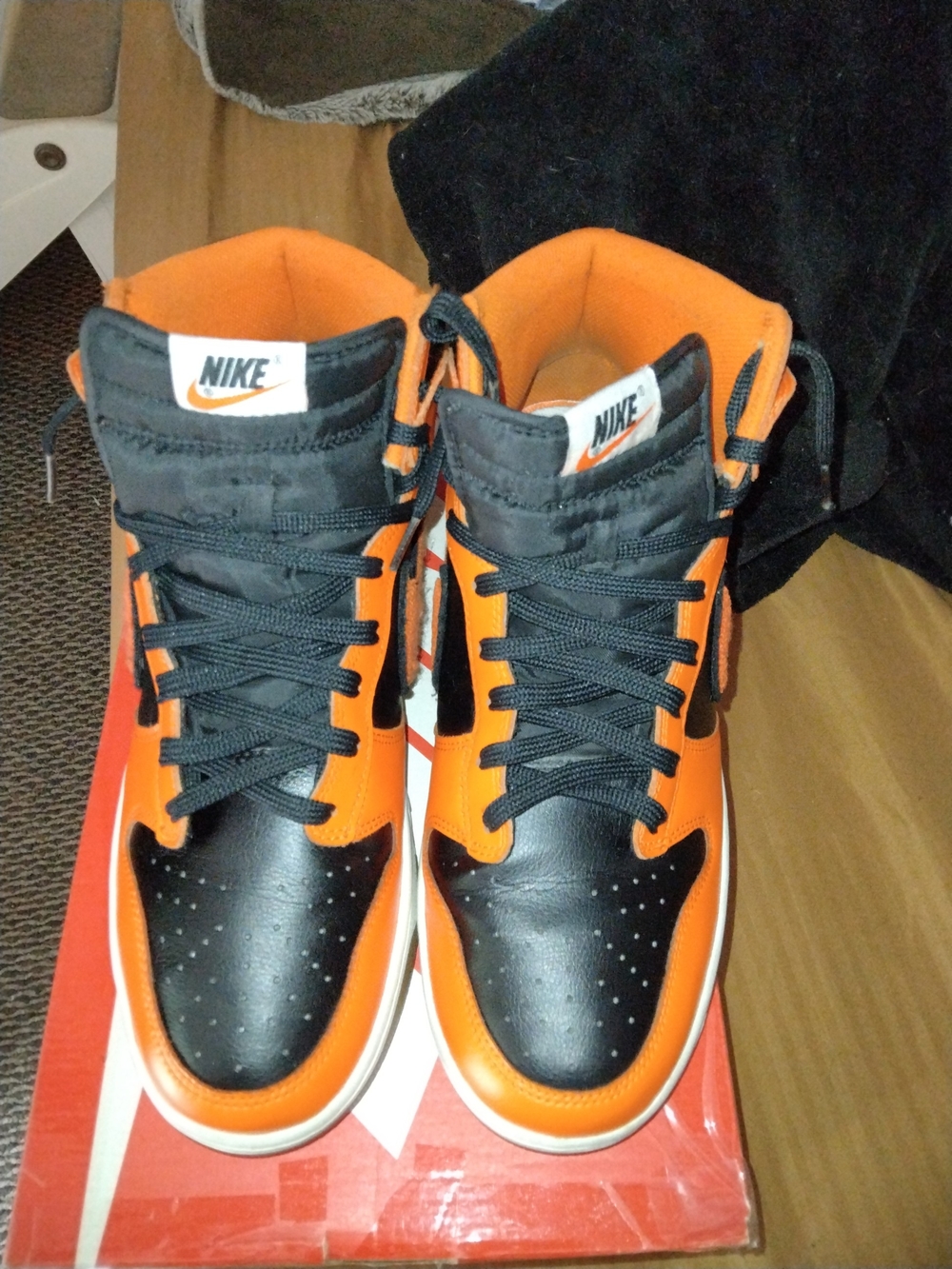 Safety Orange Nike Dunks High Chenille Swoosh - 12